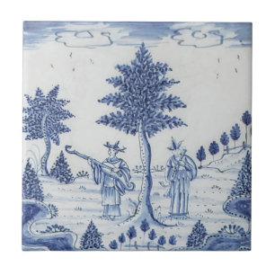 Antiek Delft Tile-Pastoral Scene-Blue & White-15 Tegeltje