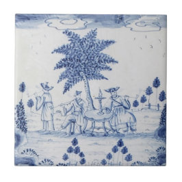 Antiek Delft Tile-Pastoral Scene-Blue & White-16 Tegeltje