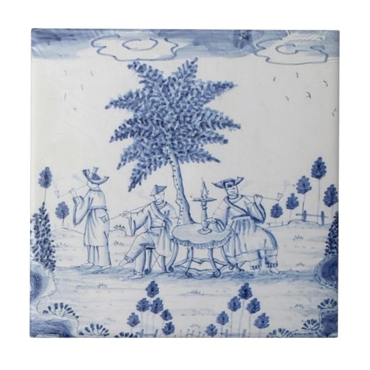Antiek Delft Tile-Pastoral Scene-Blue & White-16 Tegeltje (Voorkant)