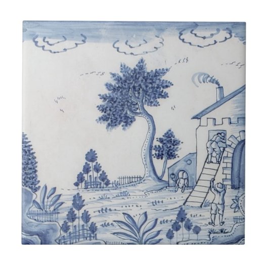 Antiek Delft Tile-Pastoral Scene-Blue & White-17 Tegeltje (Voorkant)