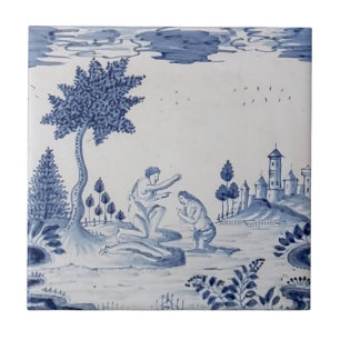 Antiek Delft Tile-Pastoral Scene-Blue & White-18 Tegeltje