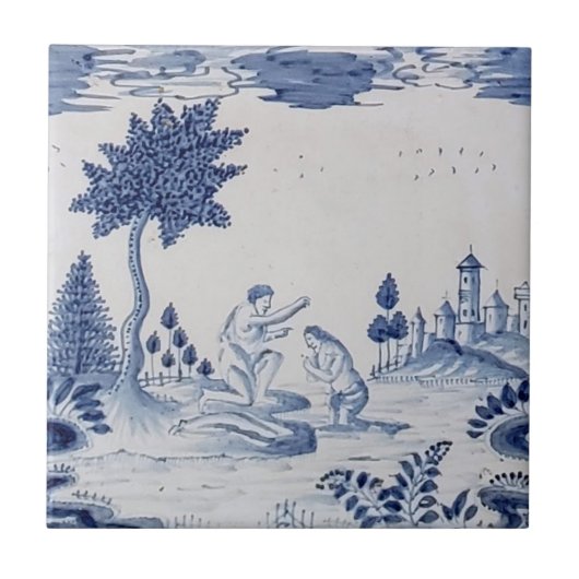 Antiek Delft Tile-Pastoral Scene-Blue & White-18 Tegeltje (Voorkant)