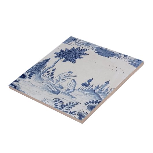 Antiek Delft Tile-Pastoral Scene-Blue & White-18 Tegeltje (Zijkant)