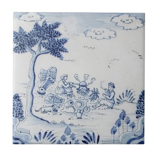 Antiek Delft Tile-Pastoral Scene-Blue & White-19 Tegeltje (Voorkant)