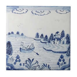 Antiek Delft Tile-Pastoral Scene-Blue & White-20 Tegeltje