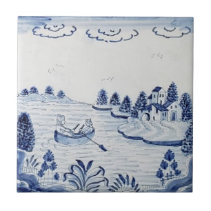 Antiek Delft Tile-Pastoral Scene-Blue & White-20 Tegeltje