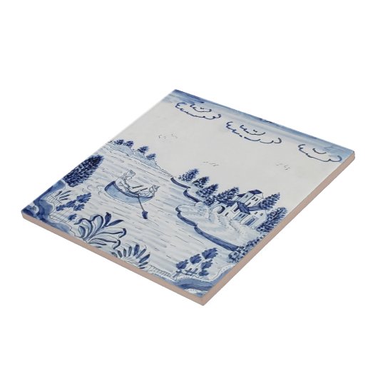 Antiek Delft Tile-Pastoral Scene-Blue & White-20 Tegeltje (Zijkant)