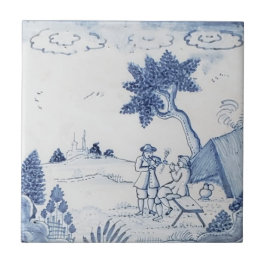 Antiek Delft Tile-Pastoral Scene-Blue & White-21 Tegeltje