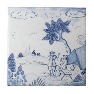 Antiek Delft Tile-Pastoral Scene-Blue & White-21 Tegeltje