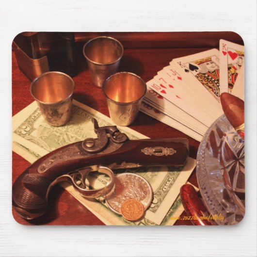 Antiek derringer pistol voor gokken foto bij de op muismat (Voorkant)