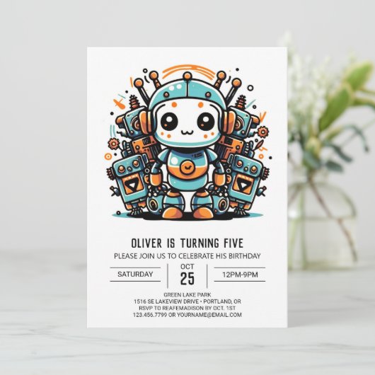 Antiek digitale robotverjaardag kaart (Staand voorkant)