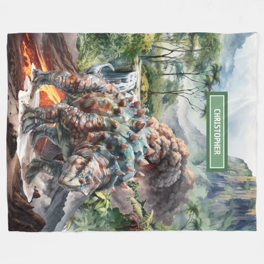 Antiek Dinosaurus Verjaardagsdeken Custom Name Boy Fleece Deken (Voorkant (Horizontaal))