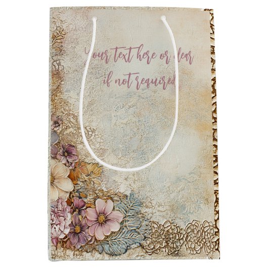 Antiek Distressed Lace gepersonaliseerde decoupage Medium Cadeauzakje (Voorkant)