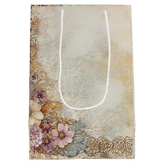 Antiek Distressed Lace gepersonaliseerde decoupage Medium Cadeauzakje (Achterkant)