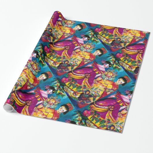 Antiek DOLLAR EN CHRISTMAS-ORNAMENS Cadeaupapier (Uitgerold)