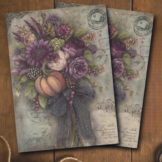 Antiek donker bloemboeket Ephemera Decoupage Tissuepapier