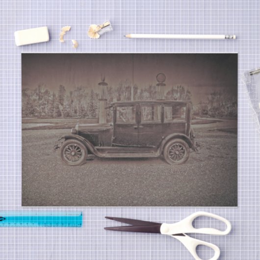  Antiek donkerdonker sepia klassieke auto Tissuepapier (Craft)