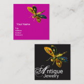 ANTIEK DRAGONFLY JEWEL Monogram Fuchsia Black Vierkante Visitekaartje (Voorkant / Achterkant)