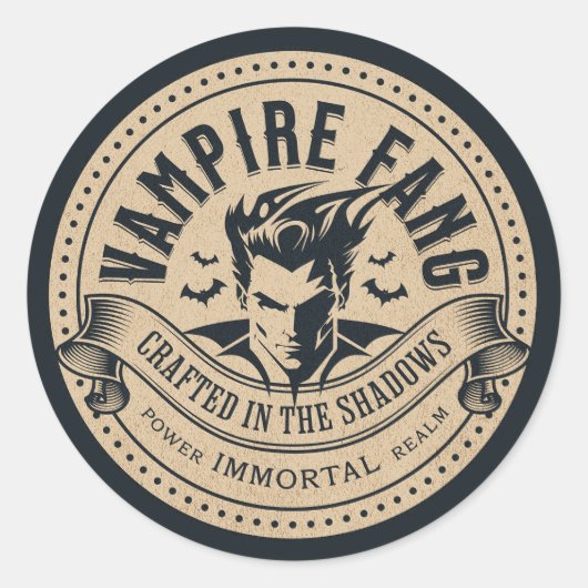 Antiek dranklabel Vampier Fang Halloween Decoratie Ronde Sticker (Voorkant)