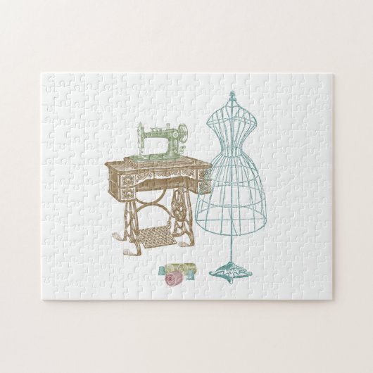 Antiek dressmaker Kit  naaiillustratie Legpuzzel (Horizontaal)