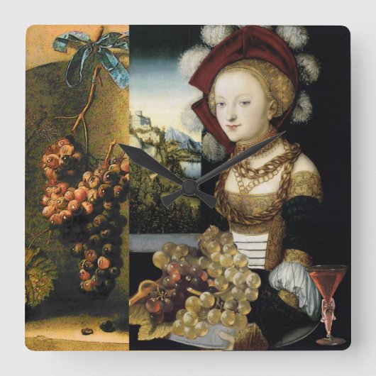 ANTIEK DRUIVENVINEYARDE WIJNBELANGRIJK VIERKANTE KLOK (Voorkant)