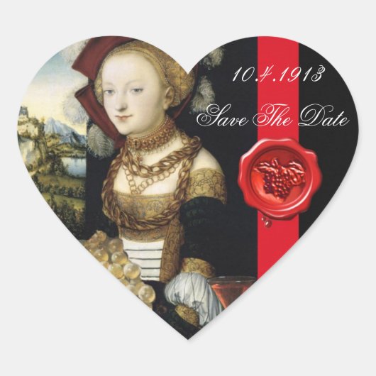 ANTIEK DRUIVENWIJNBELASTINGPARTIJ WAX SEAL HART STICKER (Voorkant)