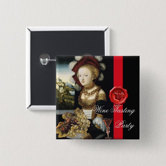 ANTIEK DRUIVENWIJNBELASTINGPARTIJ WAX SEAL VIERKANTE BUTTON 5,1 CM (Voorkant /achterkant)