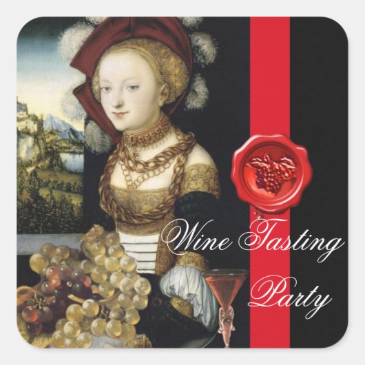 ANTIEK DRUIVENWIJNBELASTINGPARTIJ WAX SEAL VIERKANTE STICKER (Voorkant)