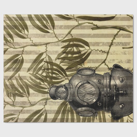 Antiek duikhelm en zeewier cadeaupapier (Vlak)