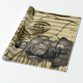 Antiek duikhelm en zeewier cadeaupapier (Uitgerold)