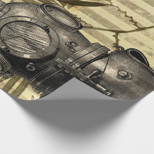 Antiek duikhelm en zeewier cadeaupapier (Hoek)