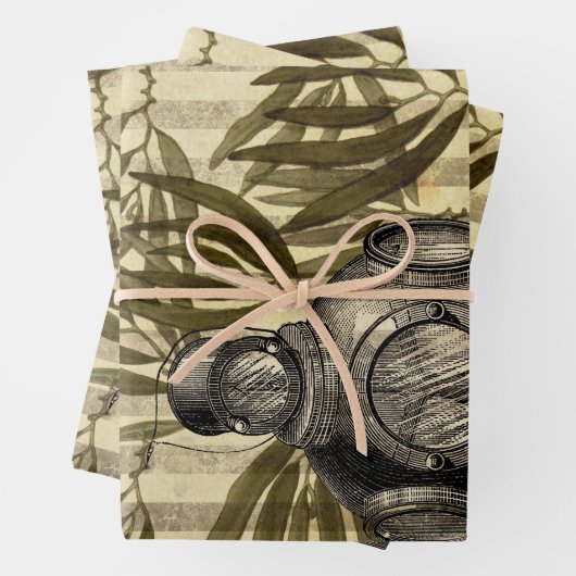 Antiek duikhelm en zeewier inpakpapier vel (In situ)