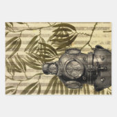 Antiek duikhelm en zeewier inpakpapier vel (Voorkant)