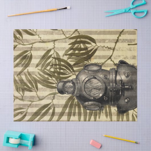 Antiek duikhelm en zeewierontkoppeling tissuepapier (Craft)