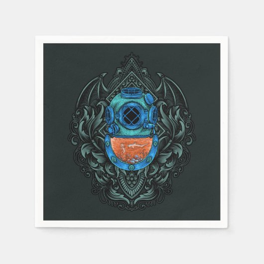 Antiek duikhelm met haai servet (Voorkant)