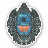 Antiek duikhelm met haai sticker (Voorkant)