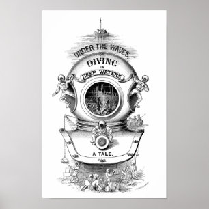 Antiek duikhelm nautisch poster