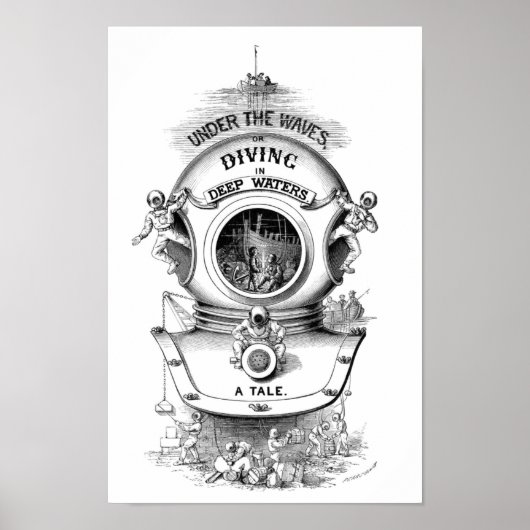 Antiek duikhelm nautisch poster (Voorkant)