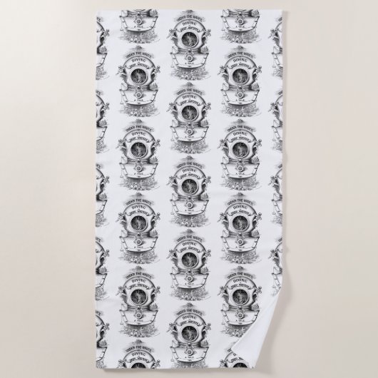 Antiek duikhelm nautisch strandlaken (Voorkant)