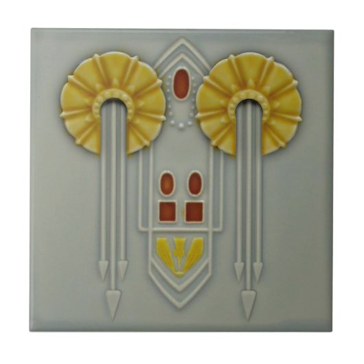 Antiek Duits Jugendstille Gray Repro Faux Relief Tegeltje (Voorkant)
