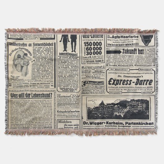 Antiek Duitse krantenadvertenties 1917 Deken (Voorkant)