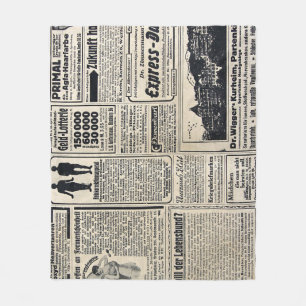 Antiek Duitse krantenadvertenties 1917 Fleece Deken