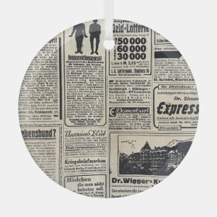Antiek Duitse krantenadvertenties 1917 Glas Ornament