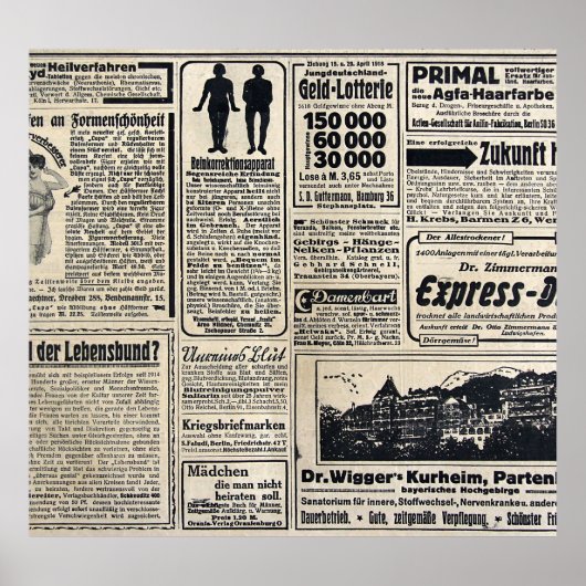 Antiek Duitse krantenadvertenties 1917 Poster (Voorkant)