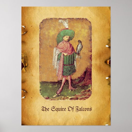 Antiek Duitse rechtbank Tarots/Squire of Falcons Poster (Voorkant)