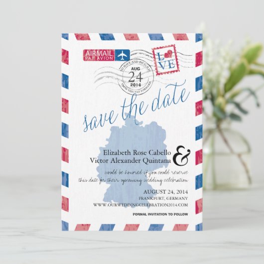 Antiek Duitsland Airmail Save the Date (Staand voorkant)