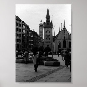 Antiek Duitsland München Kerk Marienplaats Poster