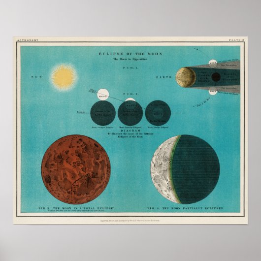 Antiek Eclipse van de Maan Drawing, Poster 1908 (Voorkant)