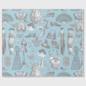 antiek Edwardiaanse mode dames blauw Cadeaupapier (Vlak)