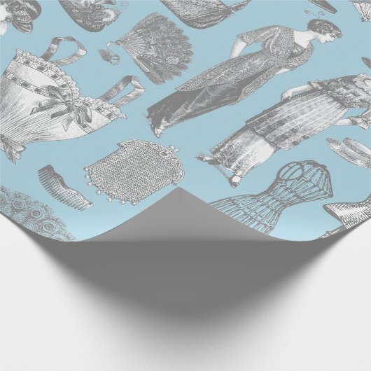 antiek Edwardiaanse  mode dames blauw Cadeaupapier (Hoek)